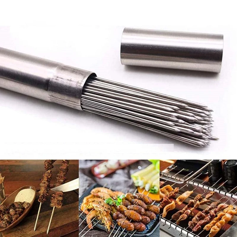 3ミリメートルの厚さのバーベキュー串鋼ステンレス304バーベキューケバブ串スティックグリル 収納チューブ再利用可能なグリル針 Aliexpress
