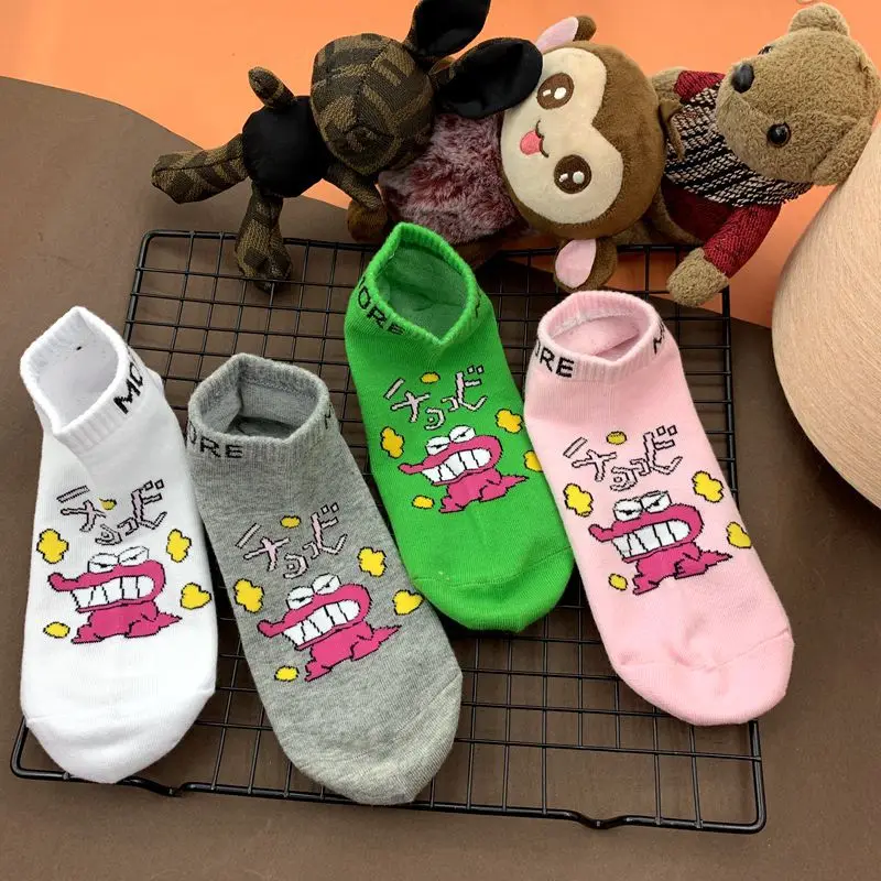Хлопчатобумажные забавные носки до лодыжки для взрослых с милыми мультяшными персонажами из мультфильмов, сердитая маленькая розовая лягушка, крокодил, динозавр, Аллигатор, японский стиль
