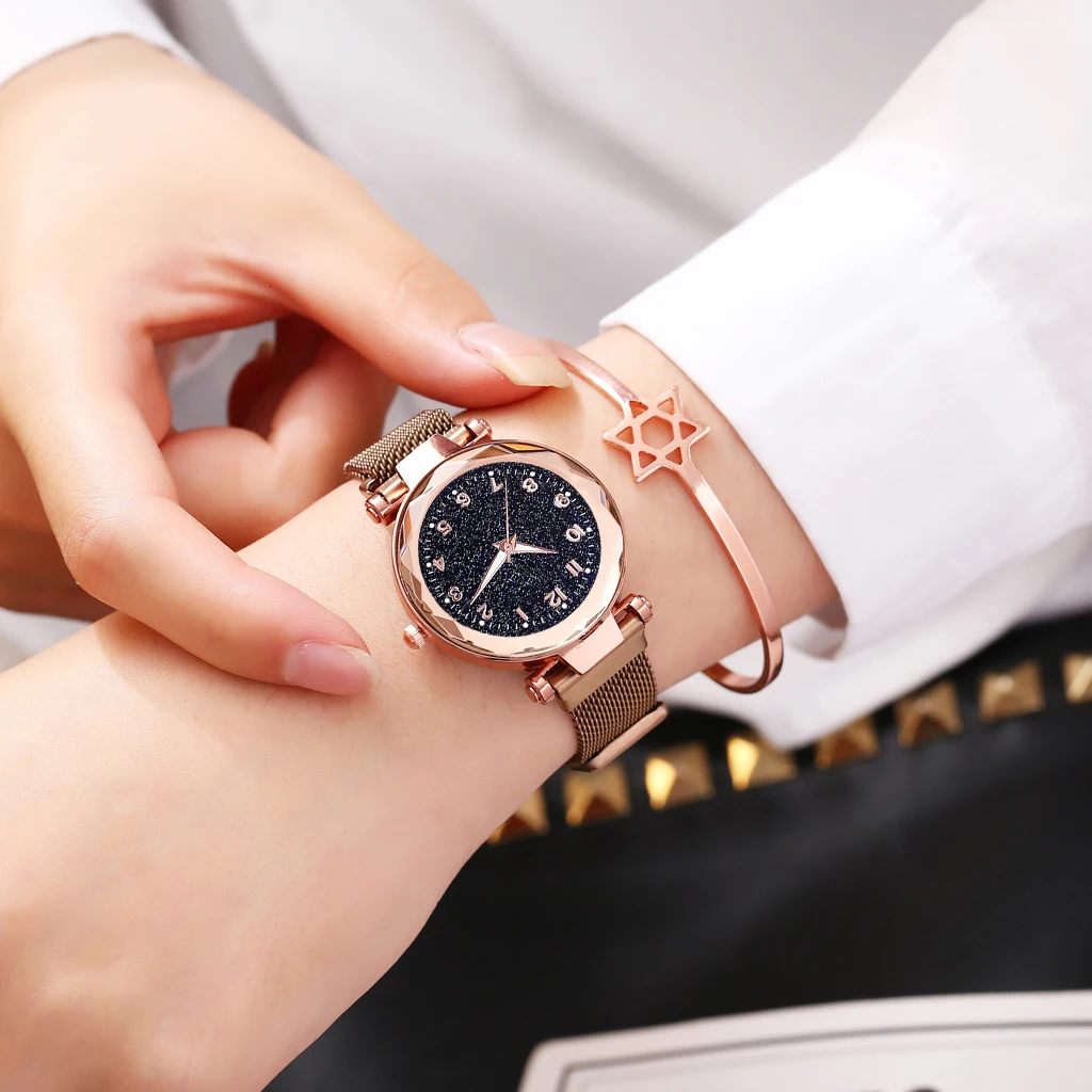 Лидер продаж женские часы с магнитной пряжкой звездное небо светящиеся роскошные женские кварцевые часы из нержавеющей стали Relogio Feminino