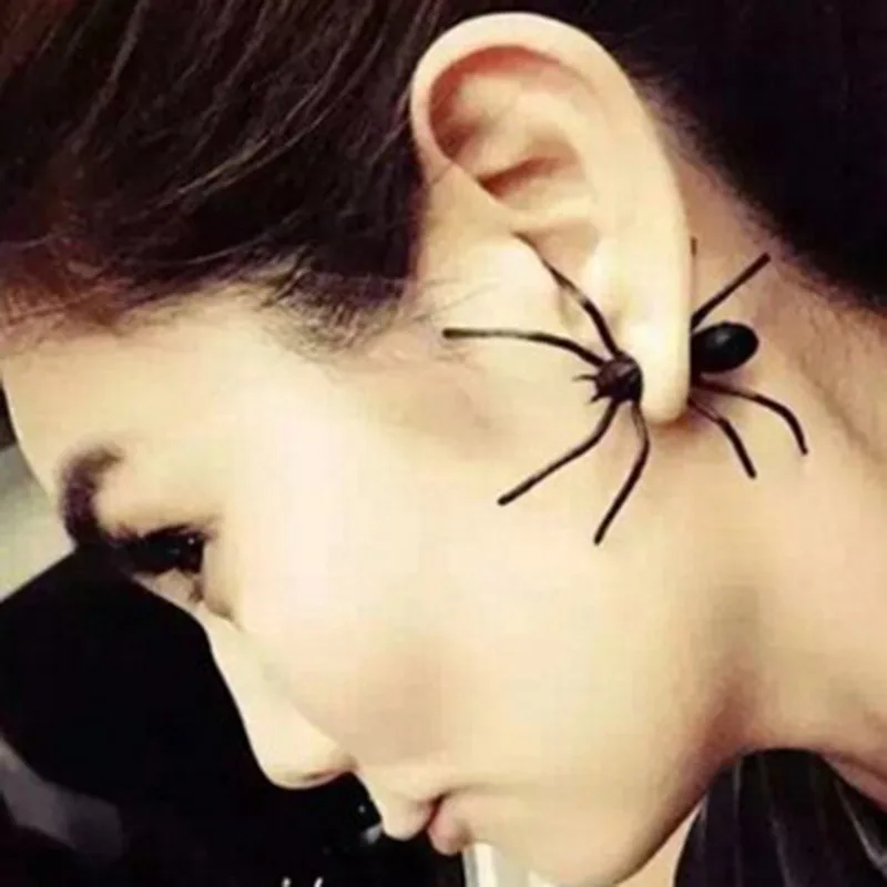 

Punk Street Handsome Personality Alternative Black Spider Front and Back with Earrings Funny Unisex