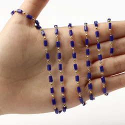 Gold Plated Crystal Bead Copper Chain for Jewelry Making and Accessories - 1 Meter (Dark Blue Chain)