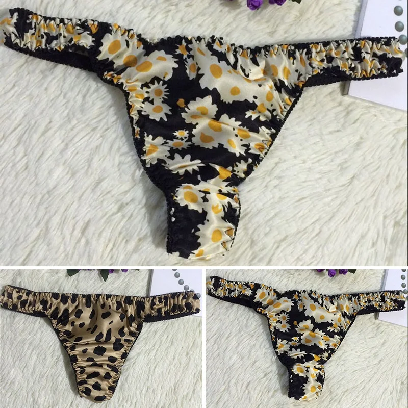Silk Thong Underwear Black Flower