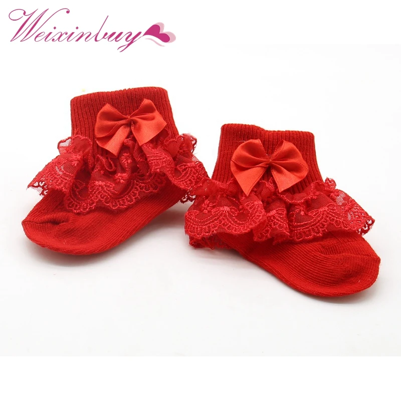 Newborn Baby Girl Cotton calcetines Kid Flower Print Knitted Ankle Lace Socks