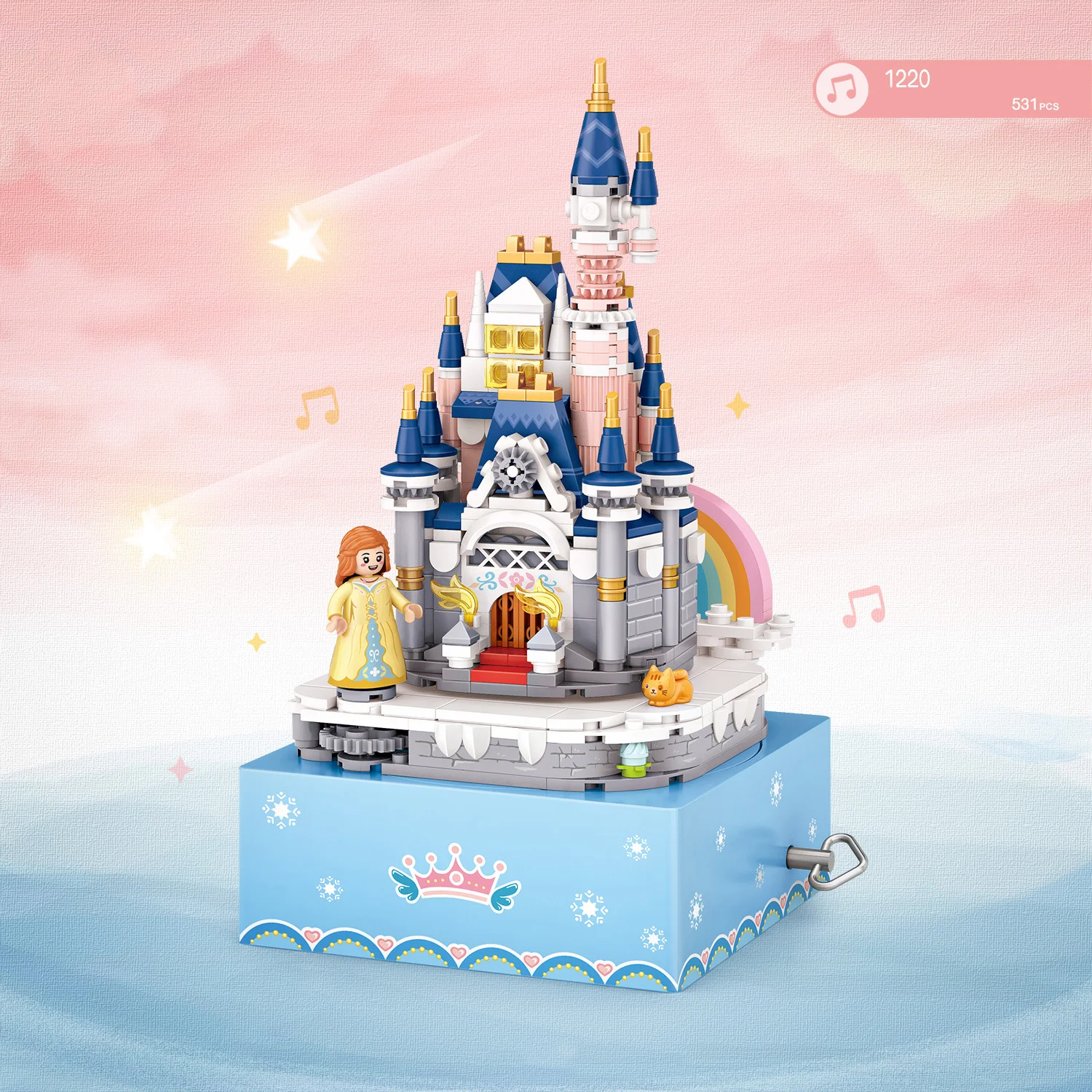 

Creative Amusement Park Rotating Music Box Mini Block Castle Fairy Tale Princess Figures Model Building Brick Toy For Girls Gift