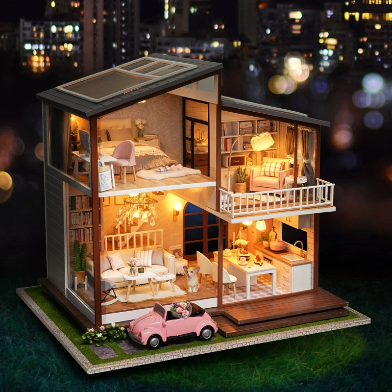 Кукольный дом DIY ручной работы деревянные сборные домики миниатюрный кукольный домик мебель набор большой светодиодный игрушки для детей Рождественский подарок A080 - Цвет: A080 156