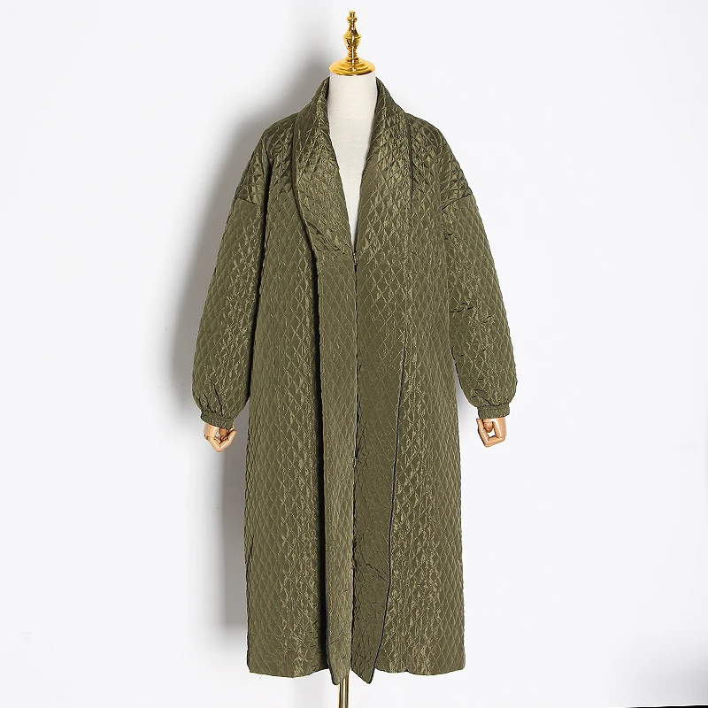 TWOTWINSTYLE Argyle хлопковое пальто для женщин, воротник с лацканами, фонарь, длинный рукав, Свободная Женская парка, одежда, Зимняя мода, новинка