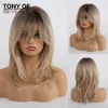 Long Wavy Layered Wigs With Bangs Brown to Blonde Ombre Hair Wigs For Afro Women Cosplay Heat Resistant Natural Synthetic Wigs ► Photo 1/6