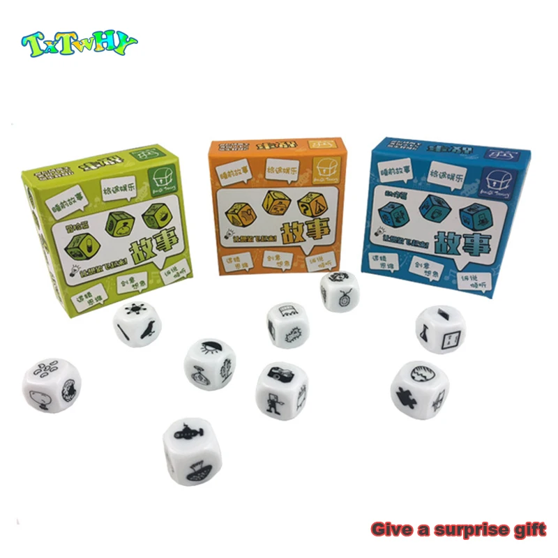 

9 pcs Dice Telling Story with Box Story Dice cube Game English Instructions Family/Parents/Party Funny Imagine Magic Toys