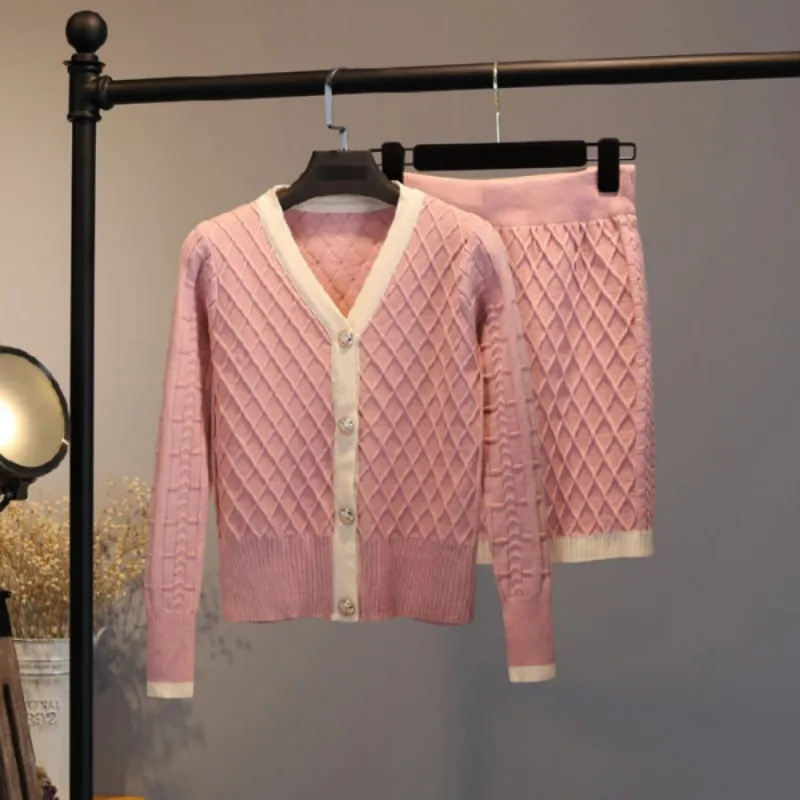 Подиум осень зима женский вязаный свитер наборы элегантный кардиган мини юбка наборы 2 шт трикотажные спортивные костюмы элегантные комплекты
