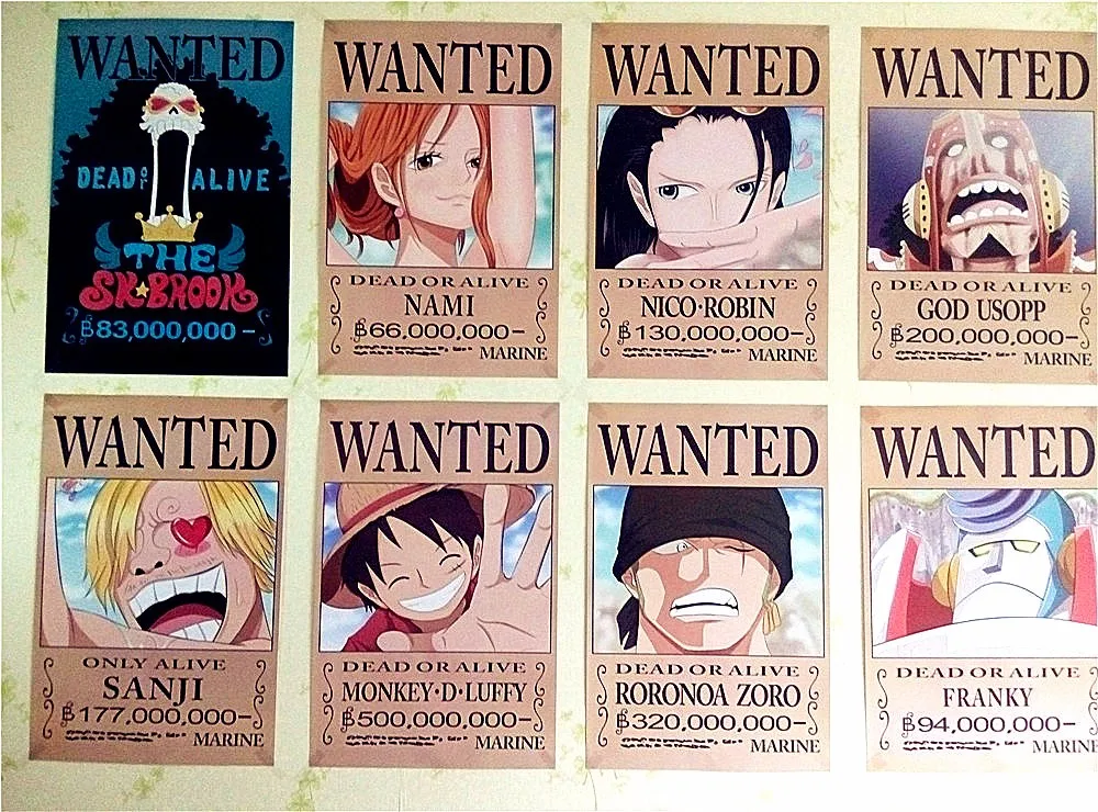 8*(42x29 см) Новые one piece Wanted плакаты аниме плакаты наклейки на стену