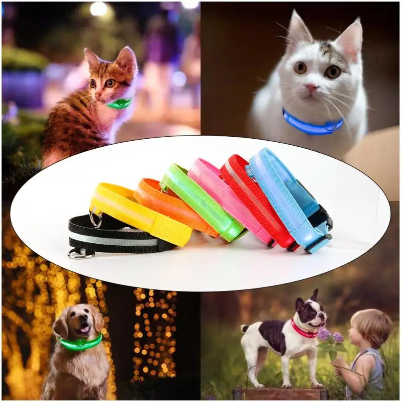 1 Uds LED Gato Collar de perro luminoso seguridad Collar brillante iluminación intermitente a los collares de perro pequeño perro productos para mascotas de gato