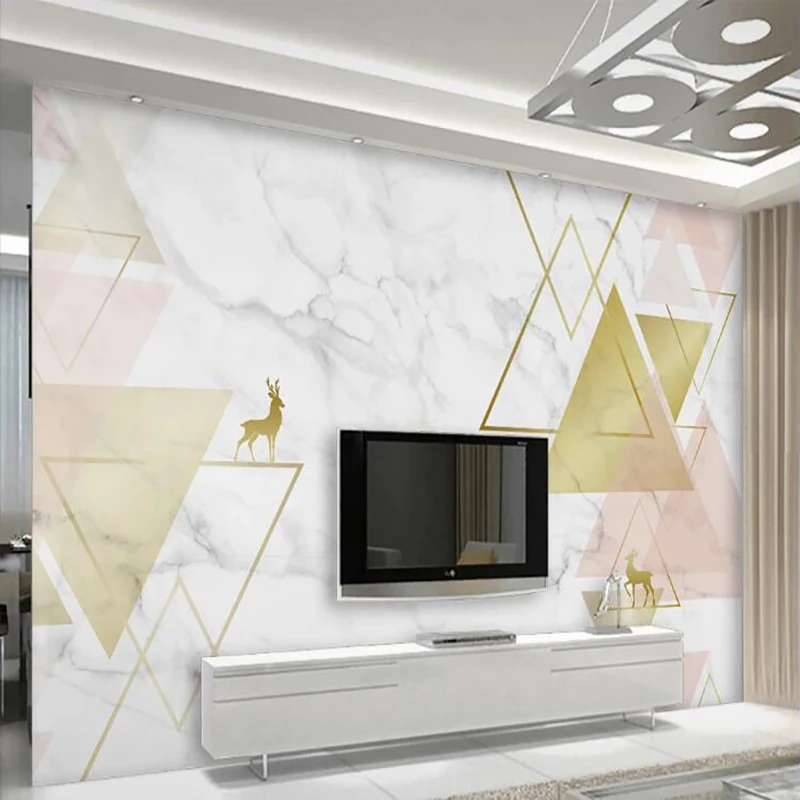 Custom Mural Wallpaper Modern Minimalistic Abstract Marbled Elk Triangle Geometric Background Wall | Обустройство дома