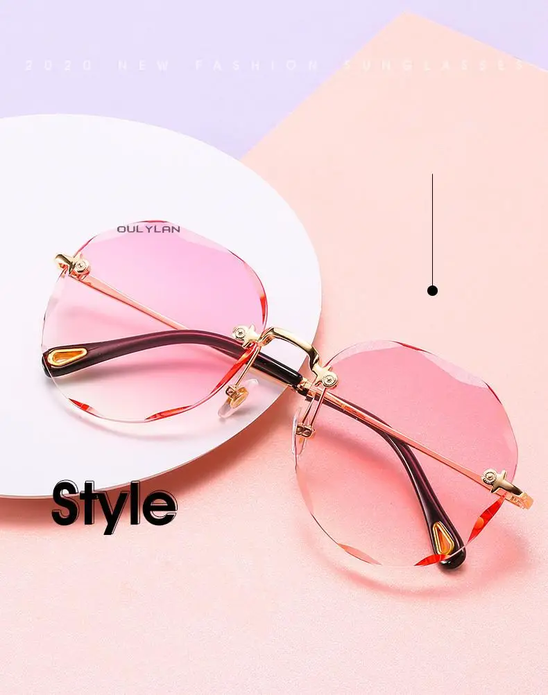 Sunglasses Women Luxury Trimming Gradient Shades Sun Glasses Ladies Vintage Framless Eyewear UV400
