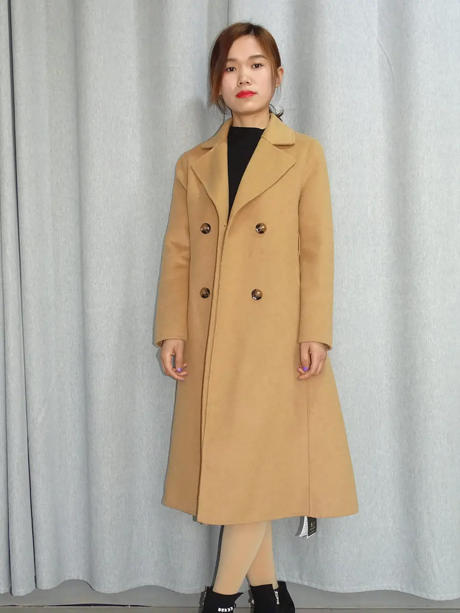 

water ripple Double faced cashmere Overcoat girl 2020New autumn and winter high-end temperament Medium and long term woolen coat