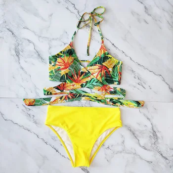 

String Bikini 2020 High Waist Bikinis Sexy Print Swimsuit Cross Wrap Swimwear Women Plus Size Bathing Suit New Beach Wear