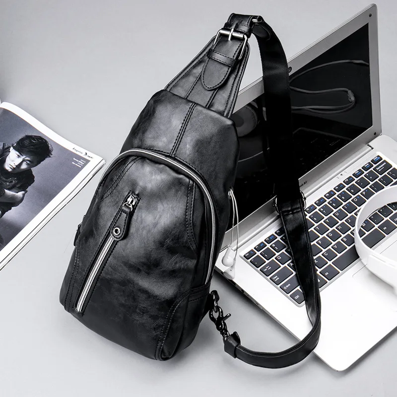

Men Chest Pack Outdoor Sports Leisure Bag MEN'S Messenger Bag Single-shoulder Bag Soft Leather Fashion