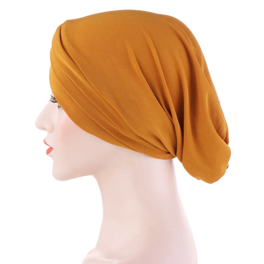 Forehead Cross Muslim Turban Pure Color Stretch Cotton Inner Hijabs For Caps Ready To Wear Women Head Scarf Under Hijab Bonnet