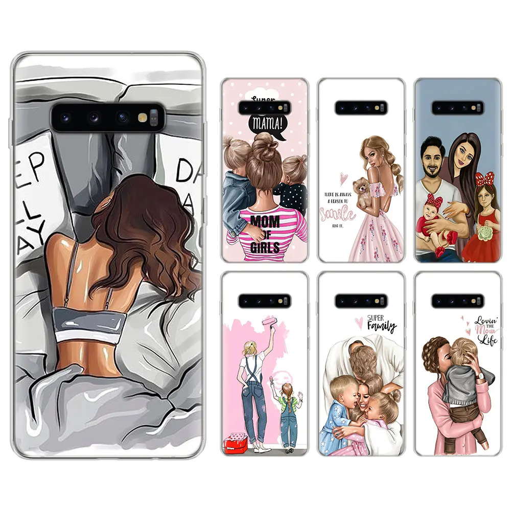 

Baby Mom Girls Silicone case for Samsung Galaxy S8 S9 S10 S10 Plus s10 20 S6 S7 edge TPU Soft Phone cases cover