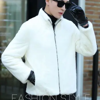 2024 nuova moda autunno inverno uomo cappotto di pelliccia di visone finto soffice capispalla caldo maschile spesso solido allentato Casual Stand giacche maschili W34 1