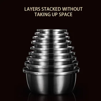 

304 Stainless Steel Mixing Bowls 1.2L-9L Kitchen Thickened Whisking Bowls Set Mixing Bowls For Salad Cooking Baking