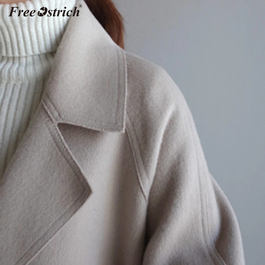 Free Ostrich Wool Blend Coat Women Long Jacket Long Sleeve Outwear Korean Casual Autumn Winter Button Overcoat Woolen Coat N30
