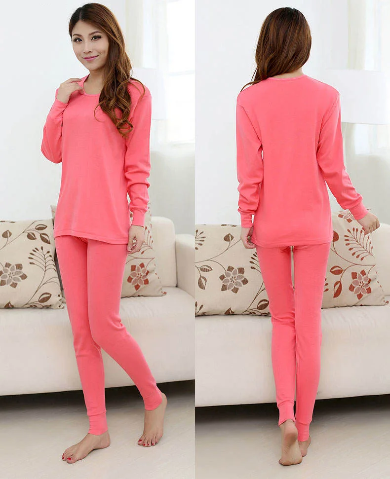 Women Spring Autumn Pajamas Adult Lady High Quality Cotton Winter Thermal Underwear 2-piece Suits Long Johns Trousers Sleepwear
