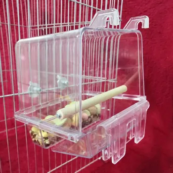 

Tray automatic bird feeder cage accessories practical acrylic transparent pet parrot bird feeder cage hanging bird feeder