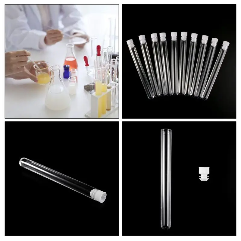 

10Pcs Plastic Test Tubes Lab Test Tool With Screw Cap Transparent 15 * 150mm