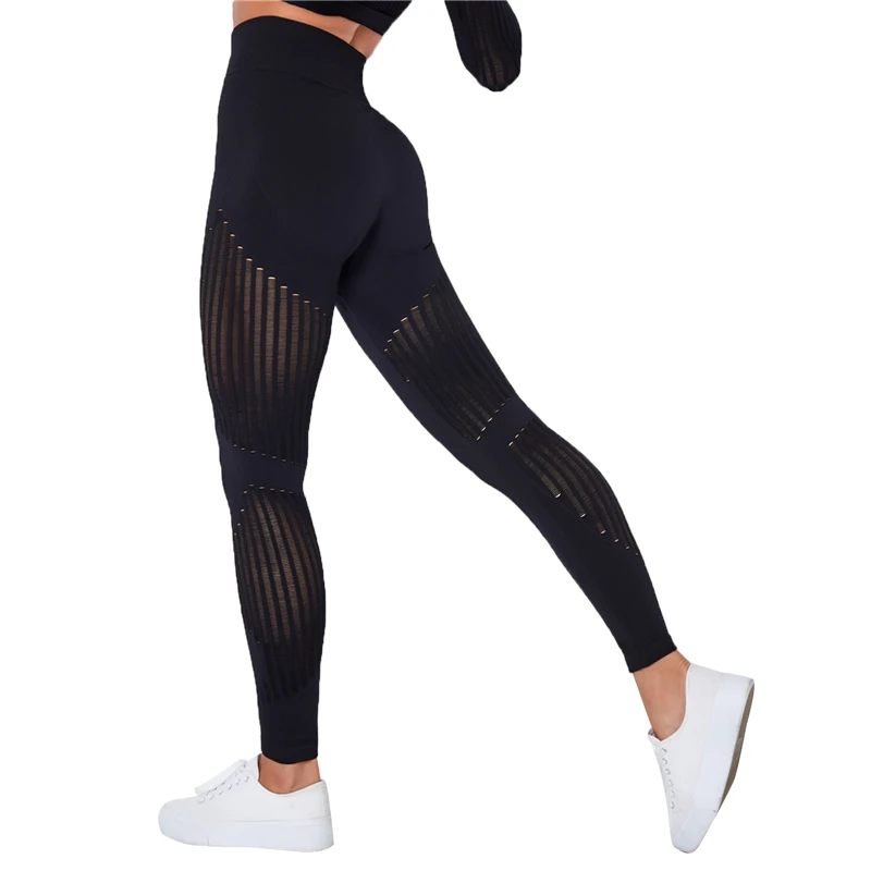 

New Fashion Women Mesh Sport Pants Seamless High Waist Workout Leggings Elastic Sport Trousers wholesale Slim girls Skinny pants