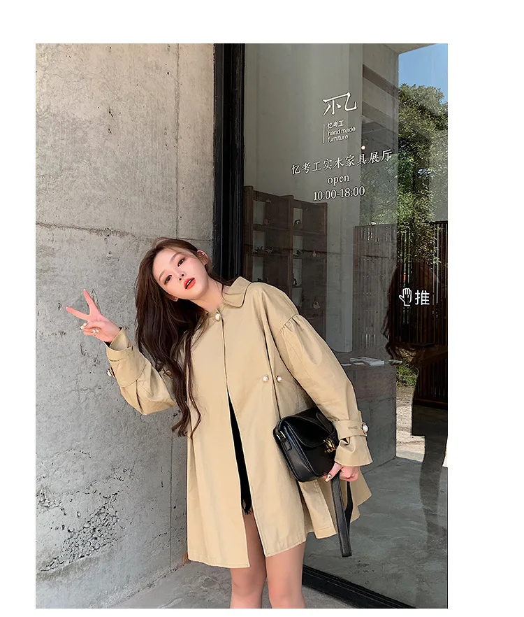 Autumn Clothing Peter Pan Collar Hem Khaki Trench Coat Women's Mid-length Sense of Design Non-mainstream Tops Thin Coat