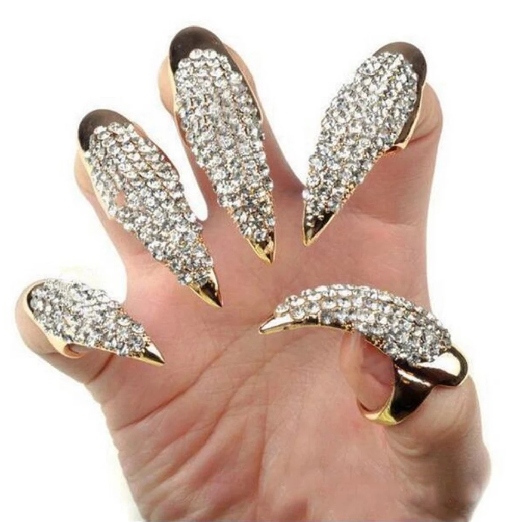 5 Pieces Finger Nail Claw Ring Set Band Wrap Women Hand Jewelry Cosplay Gift