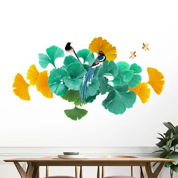 

Removable Wall Sticker Bedroom Living Room TV Background Decor Chinese Style Couple Magpie Plant Flower Decoration Wallpaper