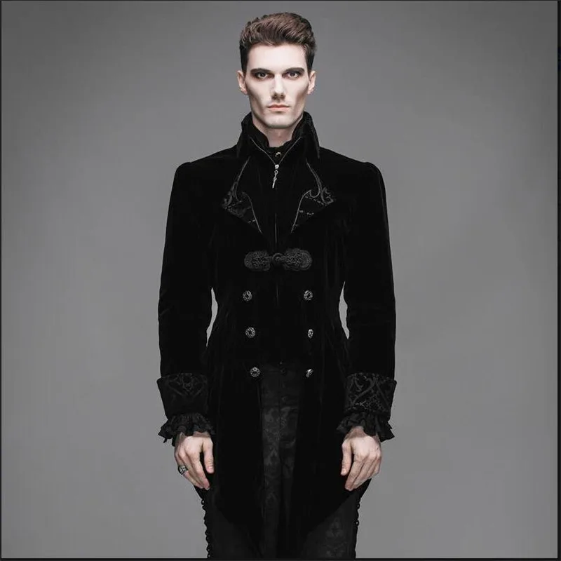 Осенне-зимнее длинное пальто в стиле стимпанк, готический Тренч из вельвета в стиле ретро - Цвет: blackCT02201