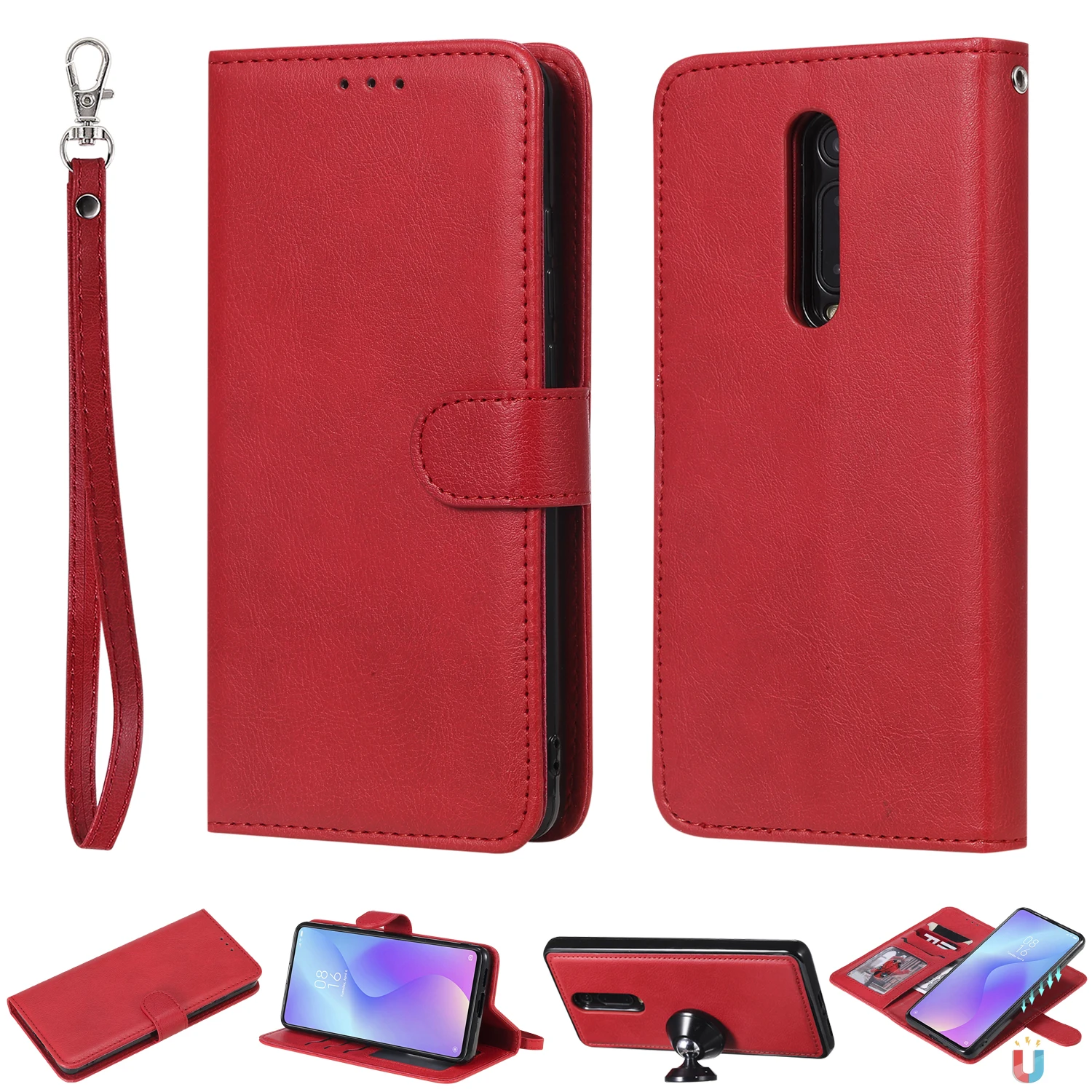 Чехол-книжка для спортивной камеры Xiao mi Red mi K20 Pro Note 7 Pro Чехол Бизнес кожаный бумажник съемный магнитный 2 в 1 для Xiaomi mi 9 Т-образной крышкой