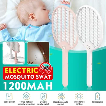 

Electric Mosquito Swatter With Base Fly Insect Repellent Killer Pest Home Garden Mosquito Racket Three-layer Grid USB Charge