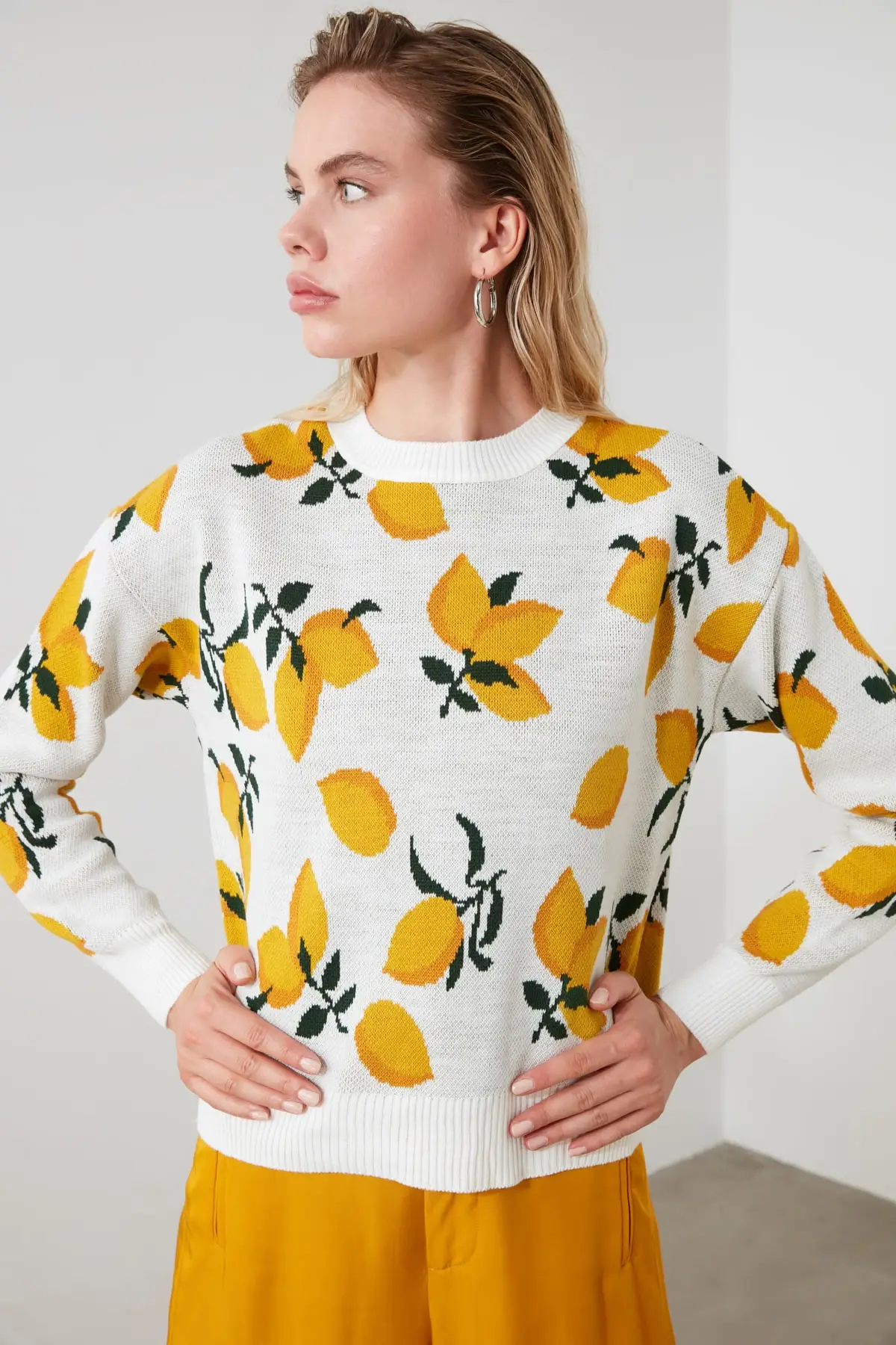 Trendyol Lemon Print Jacquard Knitwear 