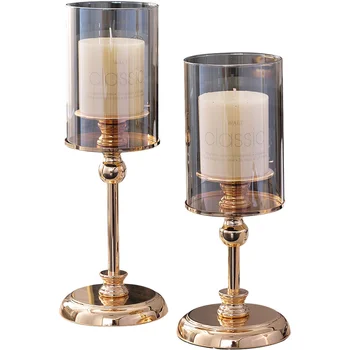 

Mercury Glass Candle Holder Tall Clear Glass Candle Holders Set Gold Home Decor Glass Candlestick Metal Candle Holder New II50ZT