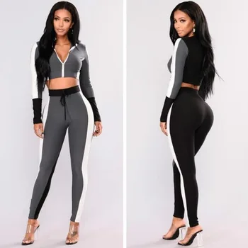 

2 Piece Outfits for Women Elastic Waist Office Lady Women Two Piece Outfits 2020 Casual Slim Solid Sweatsuits for Women Clothing