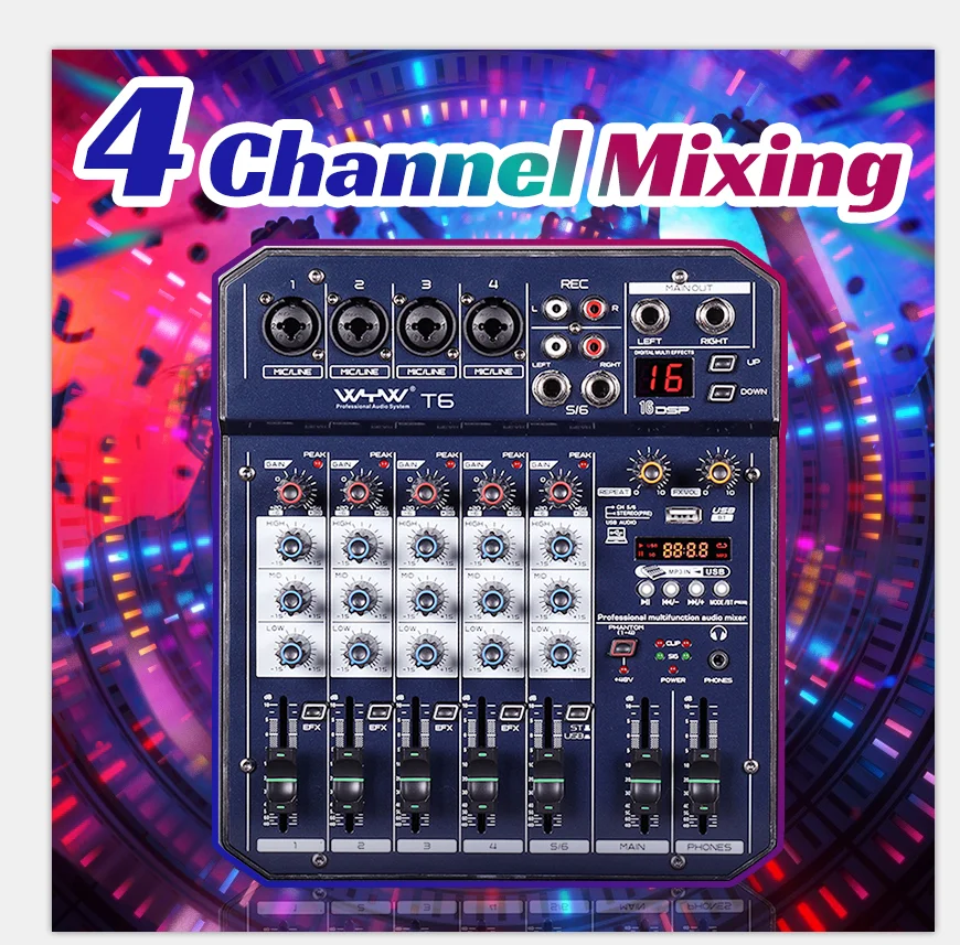 Mini 2CH 4 Channel Audio Sound Mixing bluetooth Mixer Console Sound Card Digital Live KTV Kalaok USB MP3 Player Stereo Recording