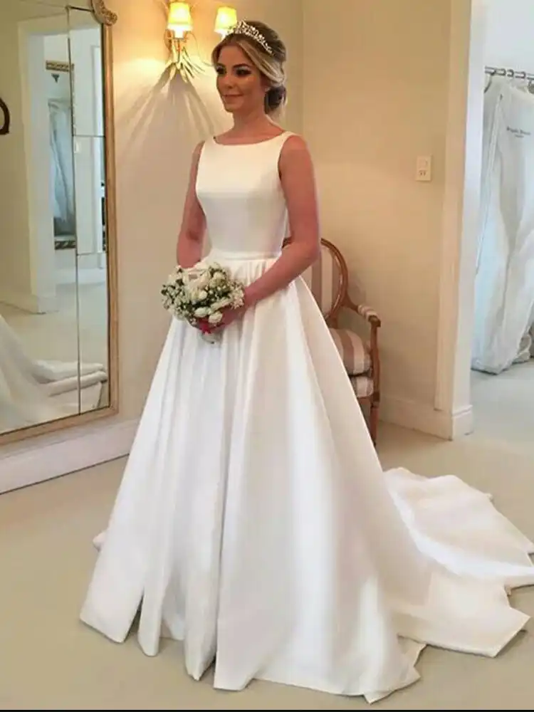 boat neck open back wedding dress
