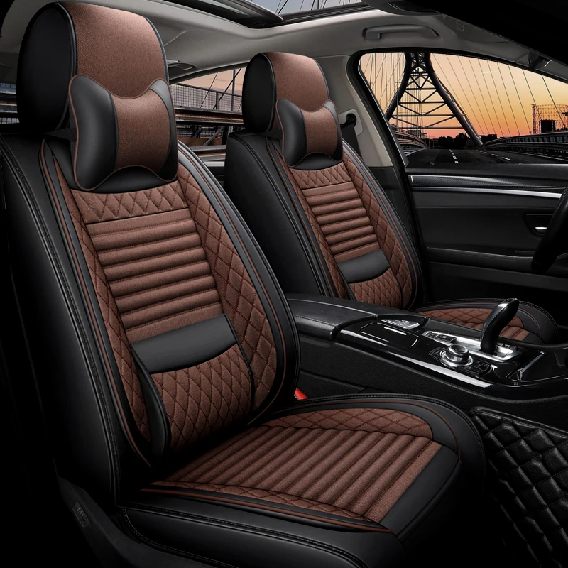 Full Coverage PU Leather car seat cover flax fiber auto seats covers