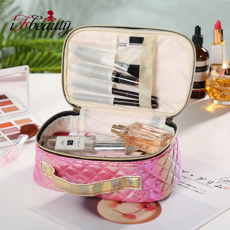 Fashion PU Portable Cosmetic Case Makeup Organizer Creative Square Laser Color Plaid Bag Cosmetic Storage Bag Fashion PU Portable Cosmetic Case Makeup Organizer Creative Square Laser Color Plaid Bag Cosmetic Storage Bag