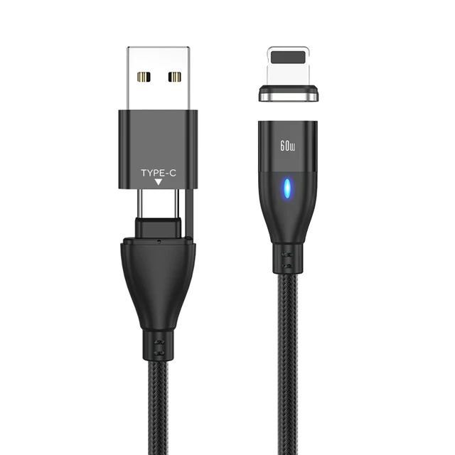 AUFU 6 in 1 60W PD Fast Charger Cable USB C To Type C Micro Magnetic Data Cables for iPhone Charging Wire for Macbook laptop for iPhone Black