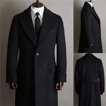 Formal Black Men Suits Thick Wool Custom Made Men Jacket Windbreaker High Quality Tuxedos Peaked Lapel Blazer Business Long Coat Men Men Wool Coat Outwear & Jackets Trench Coat Color: Same as pic Size: 5XL