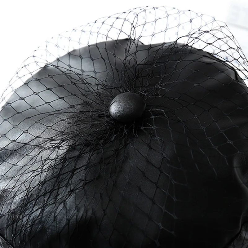 PU lace veil newsboy caps Fmale Flat top Mesh letter multiple styles