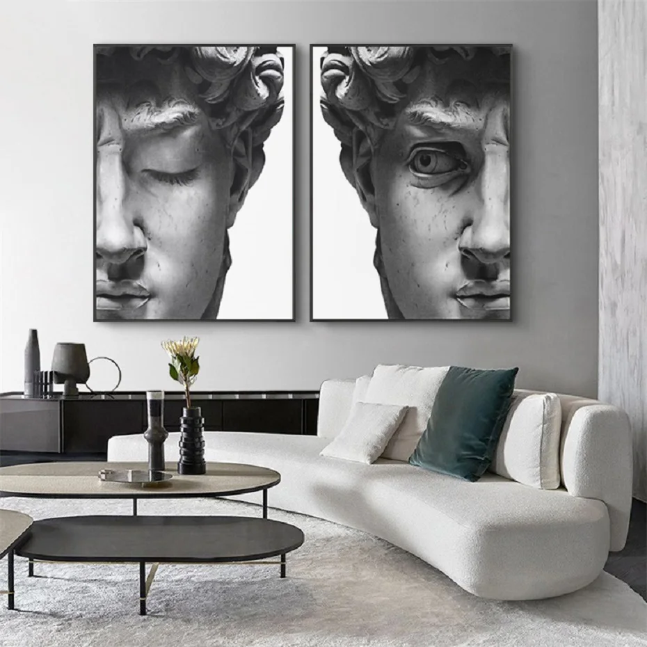 Poster E Impresiones En Lienzo Con Grabado De La Cabeza De David En Negro Nordico Y Blanco Cuadros De Decoracion Para El Hogar Y La Sala De Estar Pintura Y Caligrafia Aliexpress