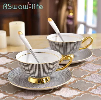 

European Style Light Luxury Bone China Cup Dessert Tea Cup Ceramic Mug Coffee Cup Saucer For Kitchen Supplies Drinkware