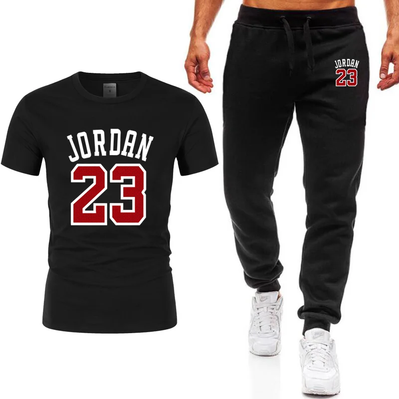 

2020 Men's Sets T Shirts+pants Two Pieces Sets Casual Tracksuit Men/Women Jordan 23 Suit Print Tops+Pants Gyms Fitness Trousers