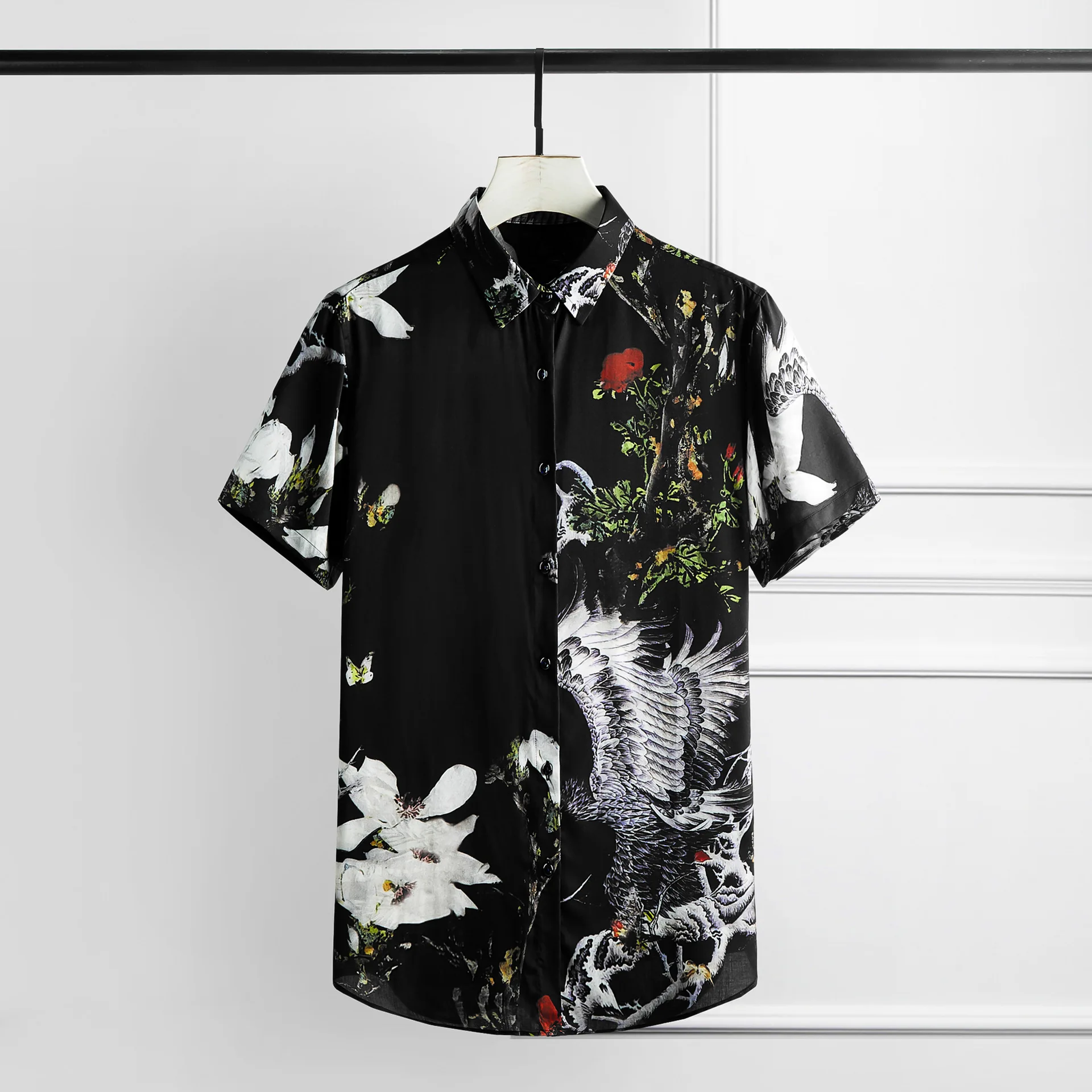 

Men Shirt Luxury Digital Printing Short Sleeve Mens Dress Allover Printed Casual Tercel Slim Fit Shirts Man