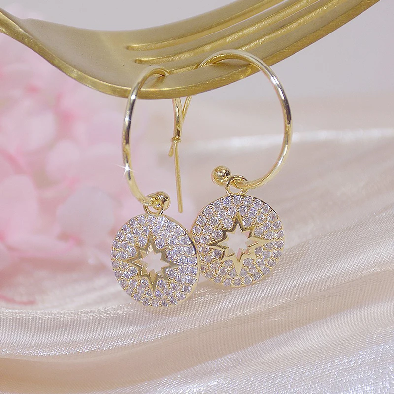 Elegant Exquisite Micro Inlaid CZ Round Women Earring AAA Cubic Zirconia Charm Korean Stud Earrings Wedding Jewelry Pendant Gift